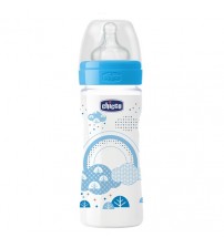 Chicco 250ml Wellbeing Medium Flow Feeding Bottle (Blue)